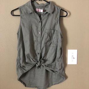 Olive Button Down Sleeveless Top